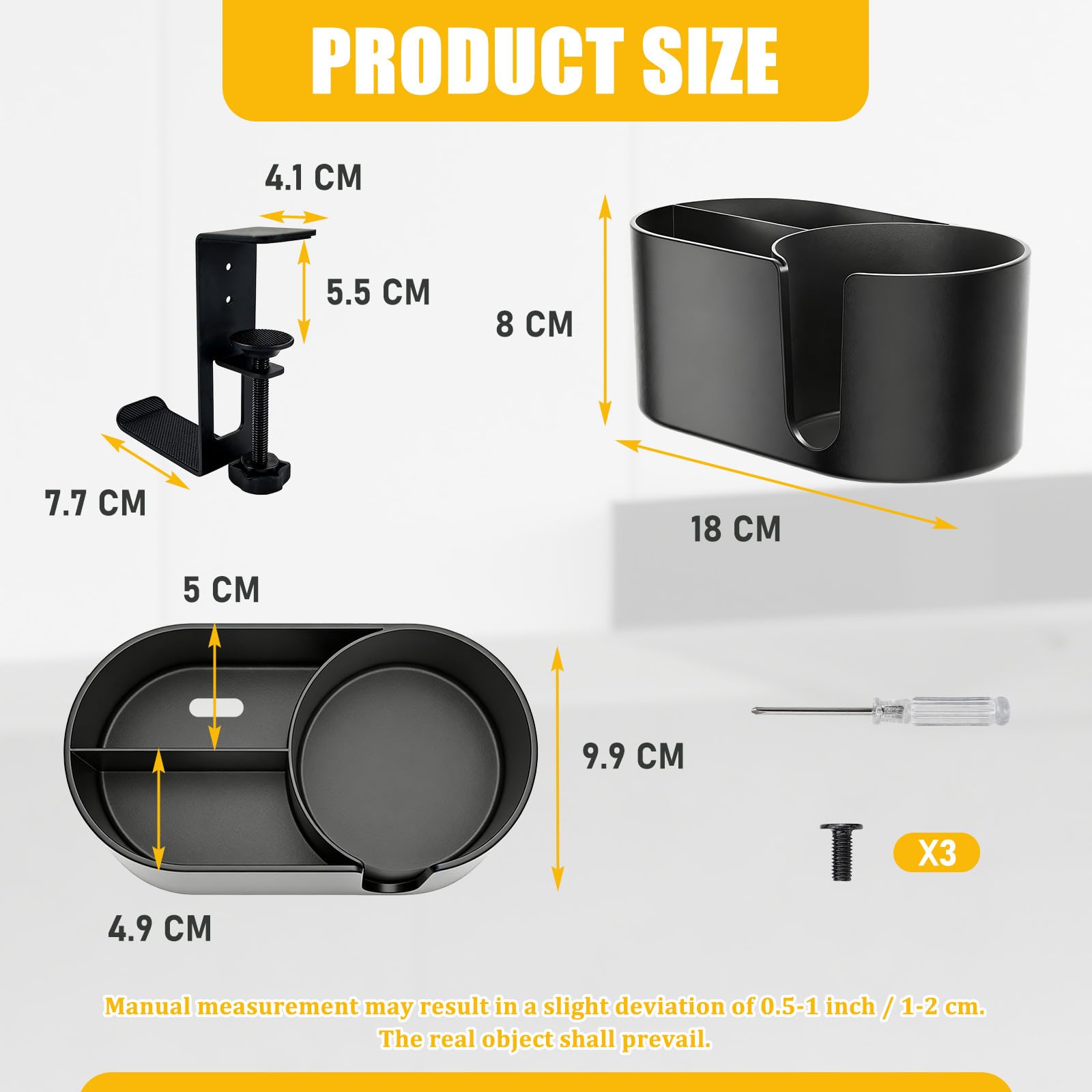 Porta Tazza da Scrivania con Gancio Cuffie, Tavolo Supporto di Tazza di Caffè, 4 en 1 Supporto per Tazza da Scrivania Clip, Universali, Adatto per Tazze da Caffè, Mug, Cuffie, Cellulari, Penne
