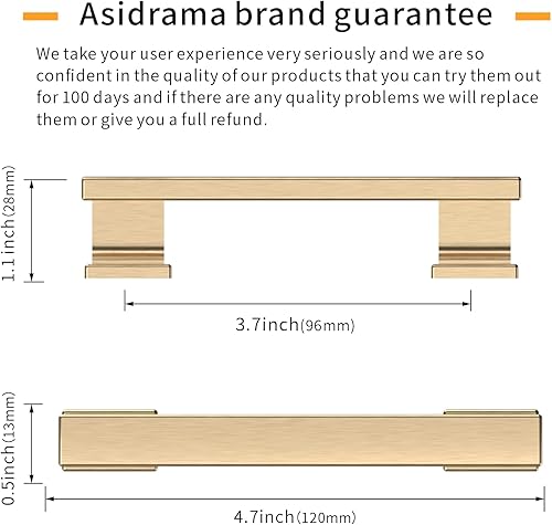 Miniatura 3 de Asidrama Paquete de 10 manijas de gabinete de cocina de latón cepillado de 3.75 pulgadas (3.780 in), tiradores de gabinete, accesorios de gabinete