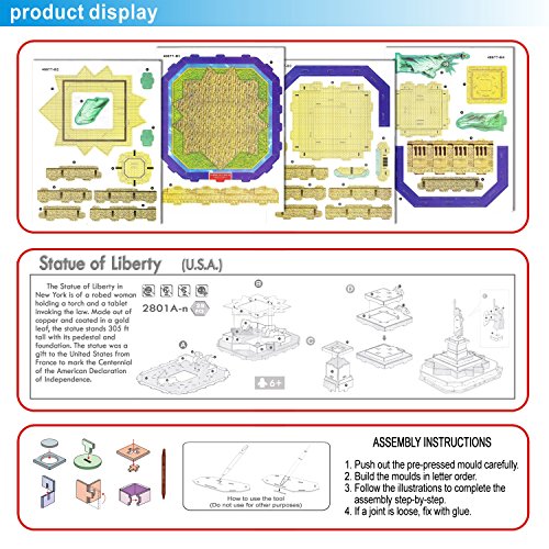 Runsong Creative 3D Puzzle Paper Model Statue Of Liberty Diy Fun & Educational Toys World Great Architecture Series, 29 Pcs #TOP4