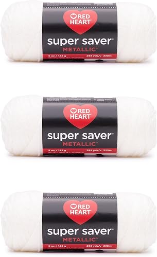 Red Heart Super Saver Metallic White Yarn - 3 Pack of 5oz/142g - Acrylic - 4 Medium (Worsted) - 255 Yards - Knitting/Crochet