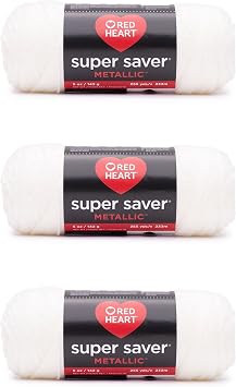 Red Heart Super Saver Metallic White Yarn - 3 Pack of 5oz/142g - Acrylic - 4 Medium Worsted - 255 Yards - Knitting/Crochet