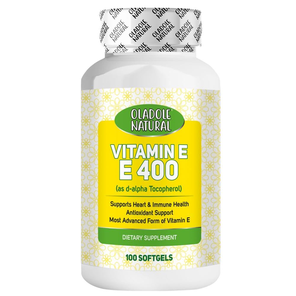 Oladole Natural Vitamin E 400 IU D-Alpha Tocopherol - 100 Softgels | Antioxidant Support for Skin, Hair, and Immune Health | High Potency Essential Nutrient Supplement for Overall Well-Being