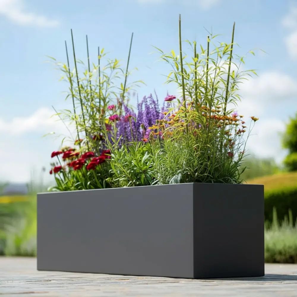Tulipy Zinc Galvanised Trough Planter with Liner | No Assembly Needed | Lightweight (Matte Grey, L75cm x W32cm x H32cm)