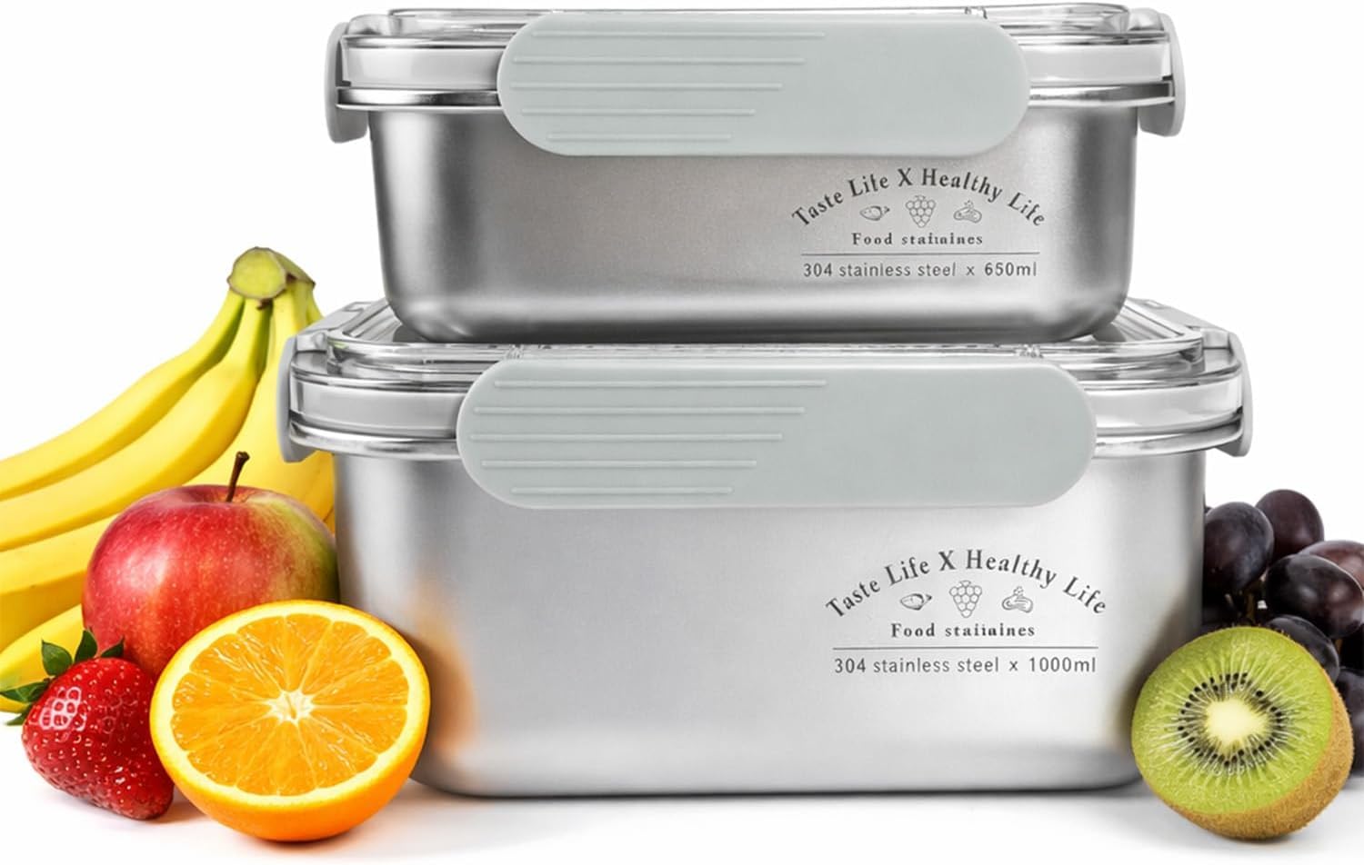 FOLAI 2-Pack Stainless Steel Reusable Food Storage Containers with Lids – Leakproof & Airtight Lunch Boxes for Meal Prep Containers reusable, Refrigerator Organizers（650ml+1000ml）