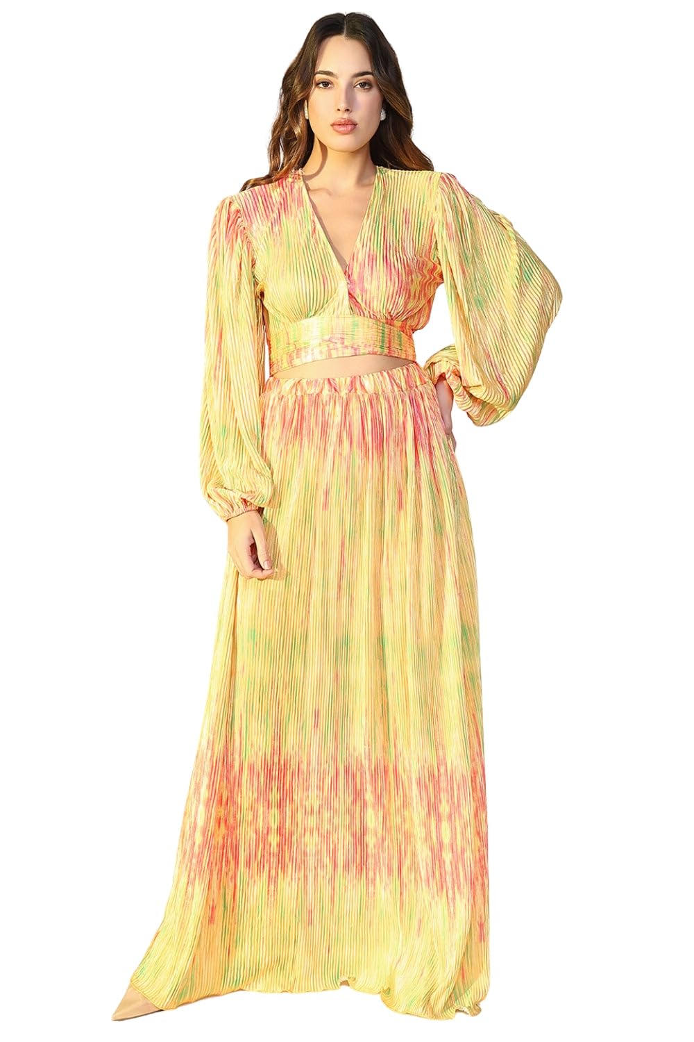 showoffff Edition Women's Yellow Dyed V-Neck Top Co-Ords Set with Skirt-2338_Yellow_M-picture-30