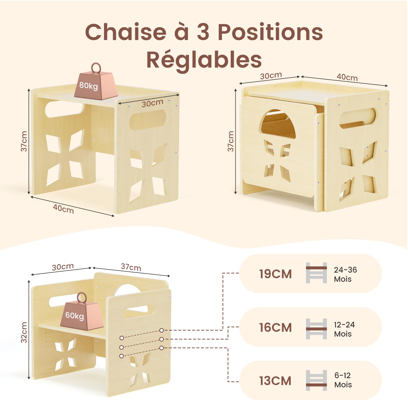 Ensemble Table et Chaise Enfant Montessori,Table Enfant avec Chaise Réglable Un Tableau Noir Table Chaise en Bois pour 1-3 Ans, pour Activité/Dessiner/Manger/Jeux