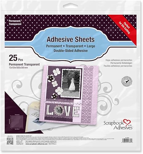 Scrapbook Adhesives Adhesivo para álbumes de recortes de 3 L, hojas adhesivas, 12 pulgadas x 12 pulgadas (25 piezas)