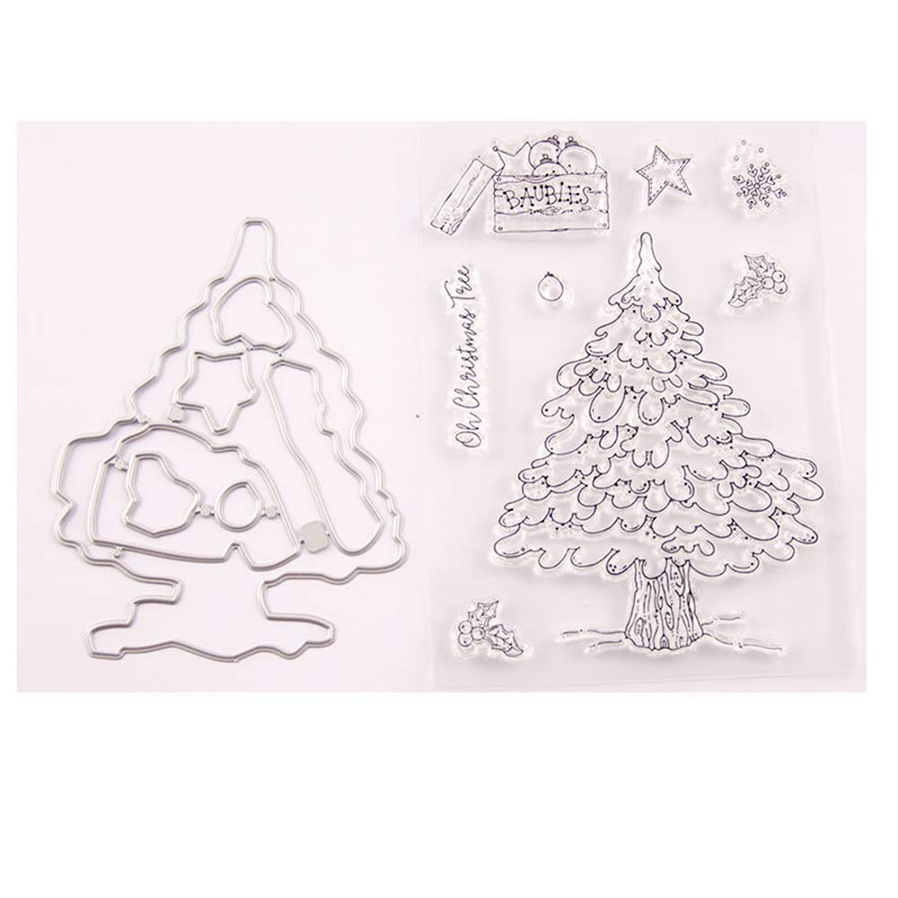 4.1 by 5.8 Inch Star Leaves Decorated Christmas Tree Stamps and Die Set for Card Making and Scrapbooking (T1521)