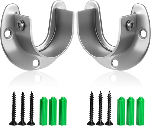 Soporte de barra de armario resistente, paquete de 2 enchufes de brida en forma de U de acero inoxidable para varillas de 1-12 pulgadas, soportes de