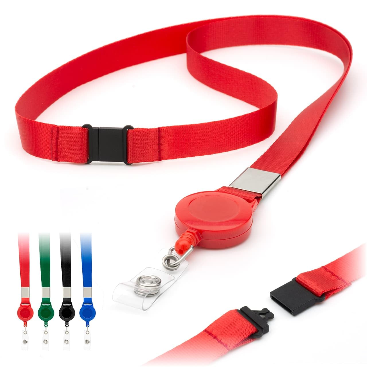 Red Retractable Lanyards Badge Holder by LanyardsTomorrow 15mm Flat Plain Neck Straps with Safety Breakaway Pull, ID Badge Holders Extendable Reel Clip Pack of 10