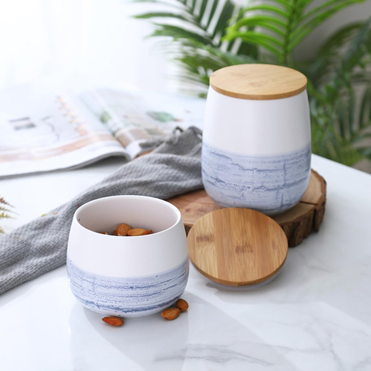 Alipis Barattolo di Ceramica Grande con Coperchio in Legno Sigillato Contenitore per la Conservazione Alimentare in Cucina Vaso per Caramelle e Alimenti Freschi Adatto per Casa e