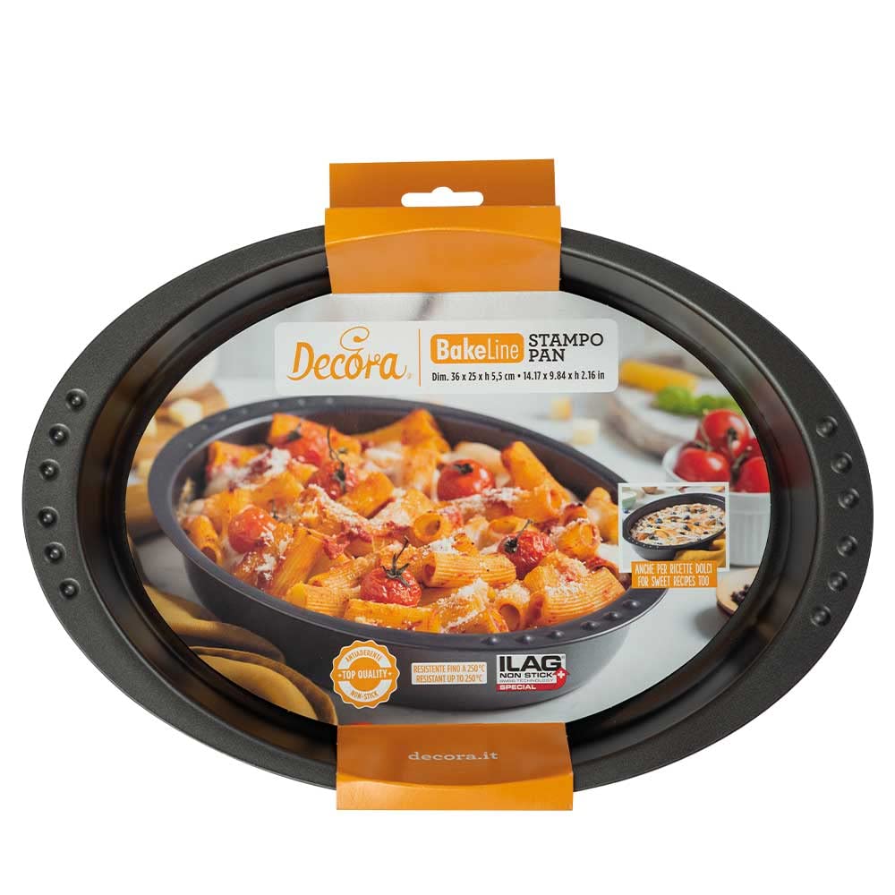 Decora, 0125738 Stampo Antiaderente Ovale, Dim. 36 X 25 X 5,5 H cm, Linea Bake&Cook, ideale per preparazioni dolci e salate, resistente fino a 250°C