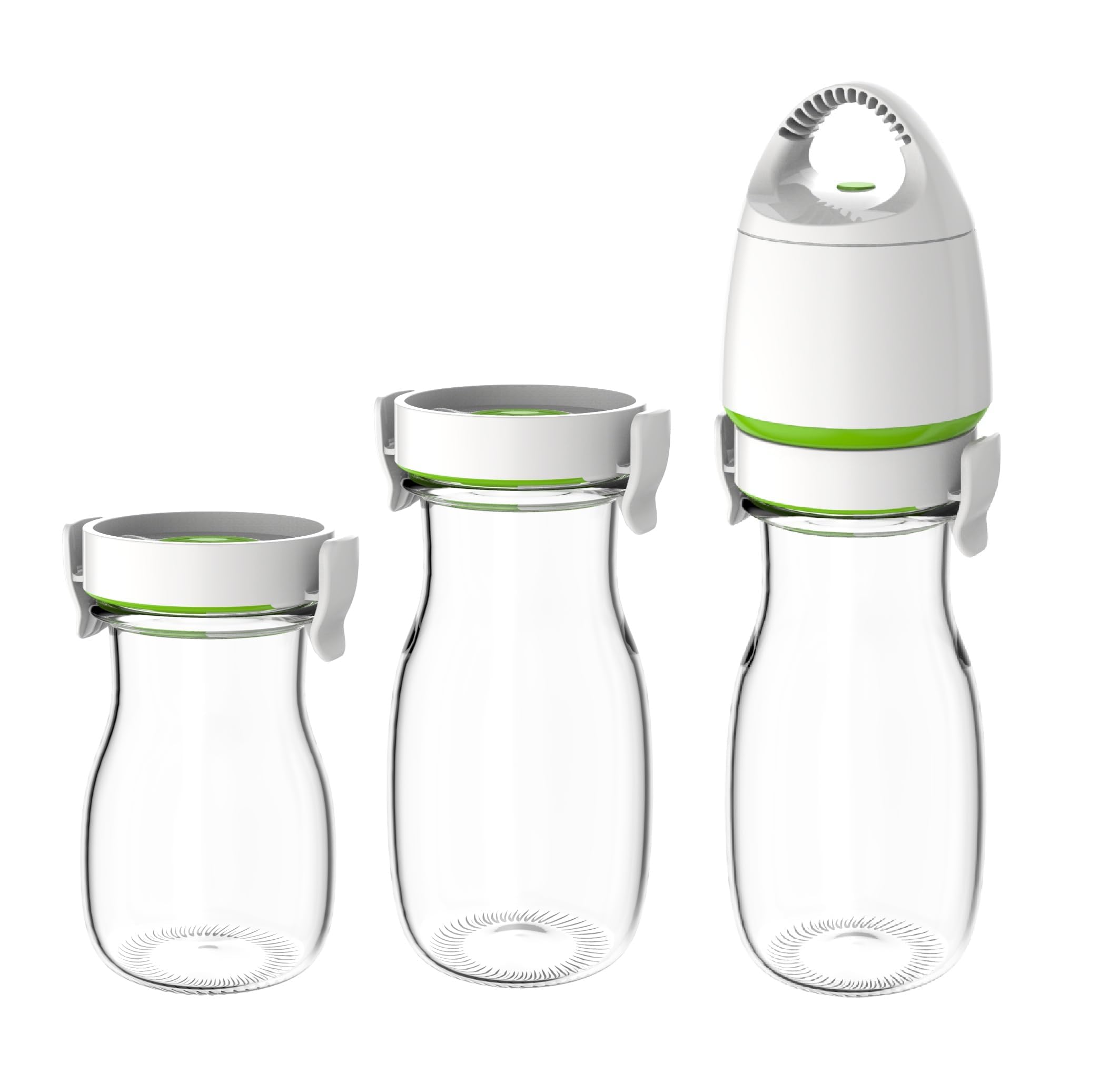 FOSA Carafe with Vacuum Lid, Set of 4pcs, 3-glass jugs (11.8oz x1 and 17oz x2) with vacuum pump, Vacuum Pitcher - for Iced Tea, Juice, Milk and Beverage…