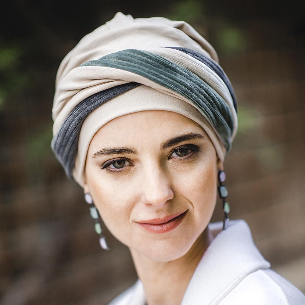 CAREBELL Turbante Elegance Velvet per chemioterapia. Tessuto in cotone. Alopecia e perdita di capelli, beige, Taglia unica