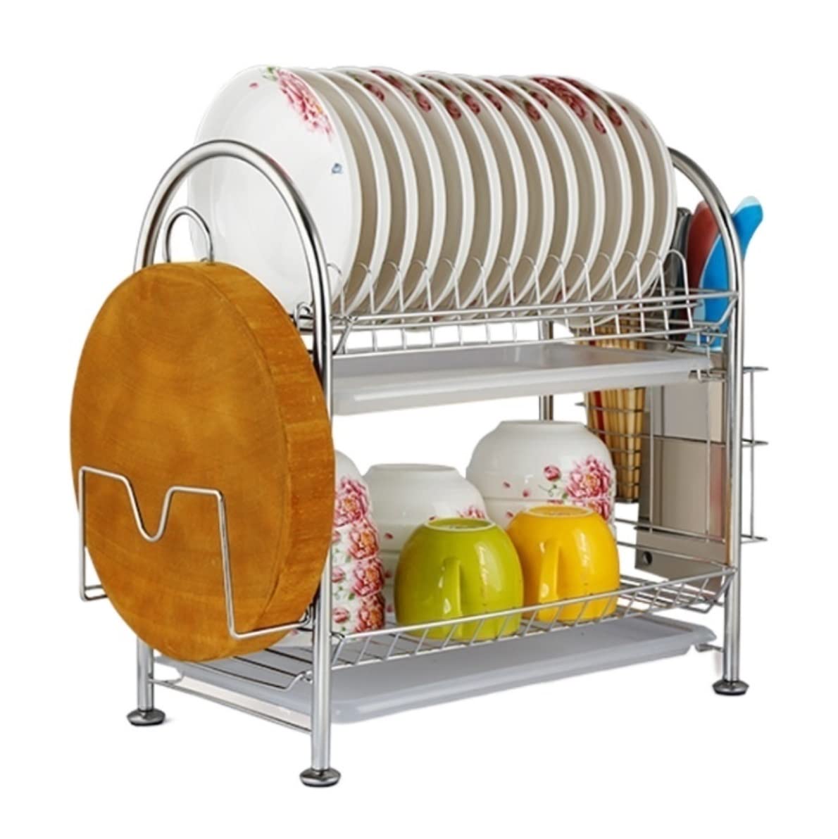 Geschirrabtropfer 2-Schicht-Edelstahl-Abtropfgestell Mit Abtropfschale, Abtropfgestell, Küchenbesteck, Aufbewahrung Küchenablage