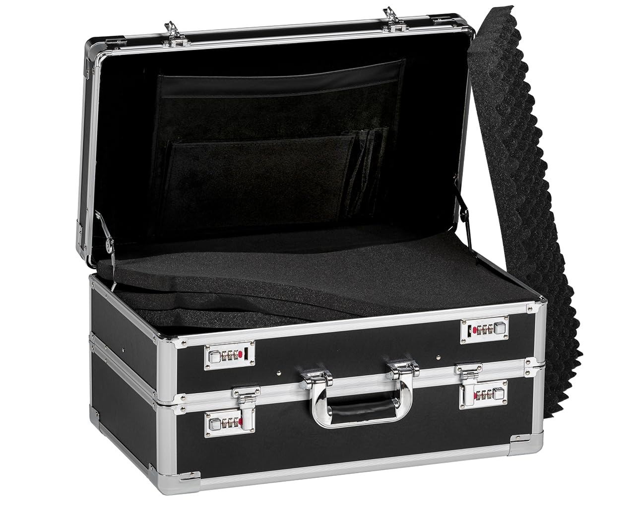 FC 053 Twin Transportkoffer, Professioneller Doppel-Kurzwaffenkoffer, Schwarz, Aluminium-Rahmen mit Zahlenschlössern, Transportkoffer für Waffen, Munition, Messgeräte, Muster, Musikinstrumente