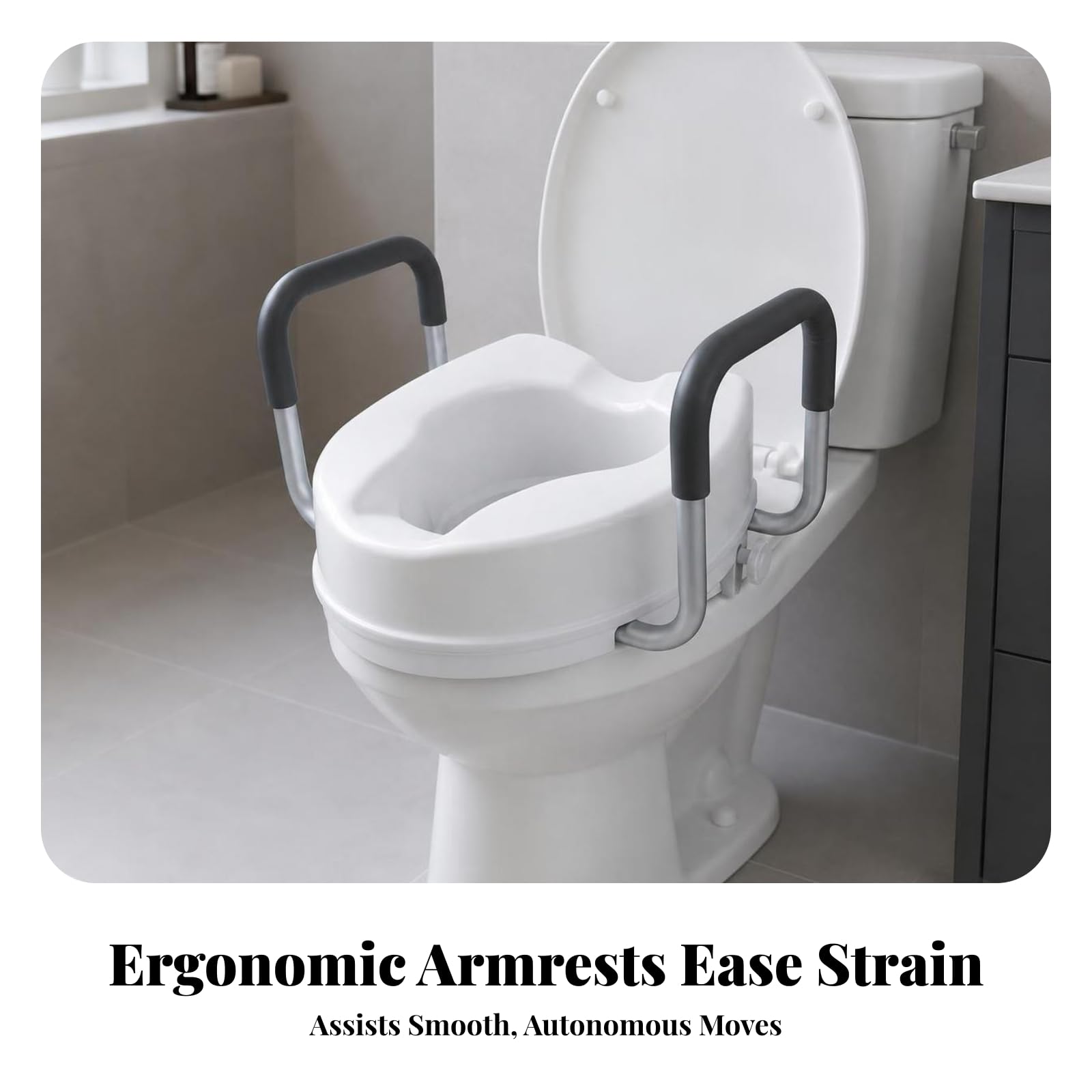 Sharplace wc-sitzerhöhung mit haltegriffen | Stabil, erhöhter Toilettensitz, ergonomisch, Sanitärbedarf, für Badezimmer, häusliche Pflege, Senioren, 6CM, Ohne Deckel