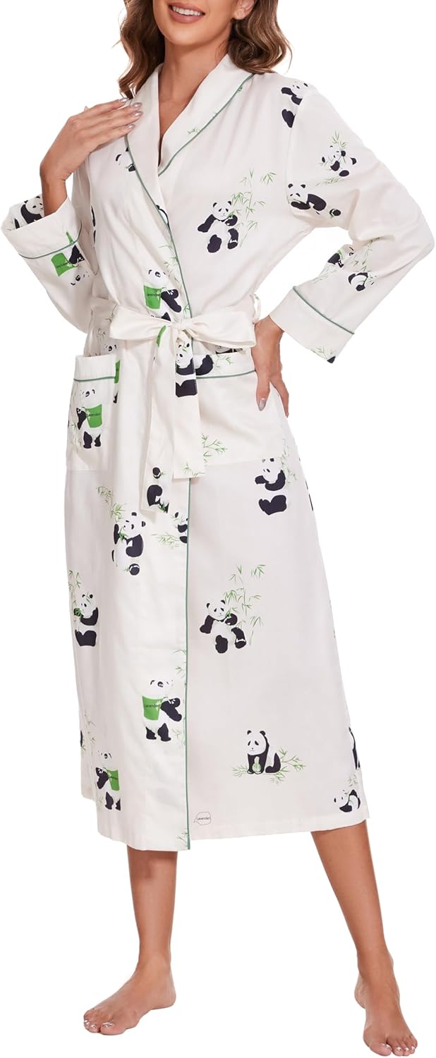 Lavenderi Women’s 100% Cotton Long Kimono Lounge Bathrobe Robe, Ladies Loungewear for Spa - Image 2