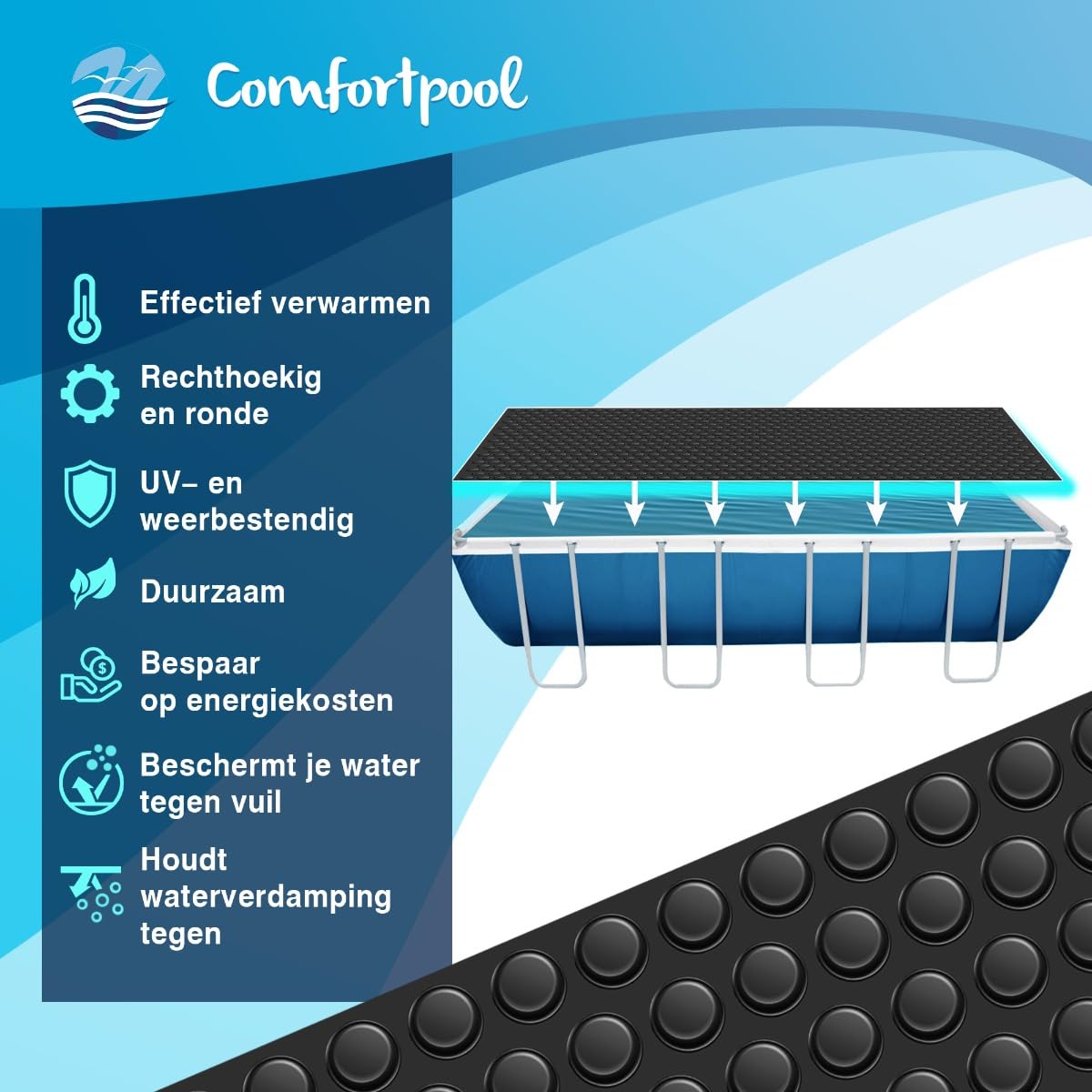 Solar Abdeckplane Pro 220 x 150 cm | Schwimmbadabdeckung | Rechteckige Abdeckplane | Schwimmbadabdeckung | Wärmt Wasser & Energiesparend | Gegen Schmutz