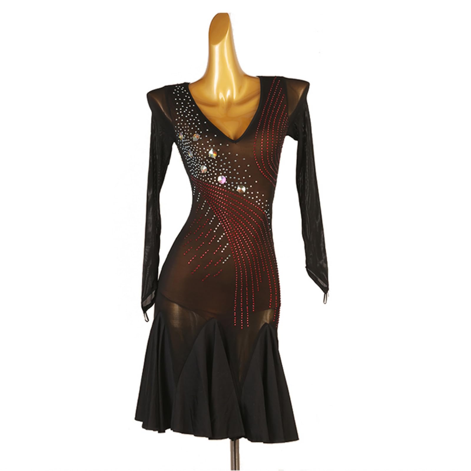 Vestido De Danza Lírica Latina para Mujer Brillantes Leotardo Manga Larga con Tutu Falda Vestido De Patinaje Artístico Ropa De Baile