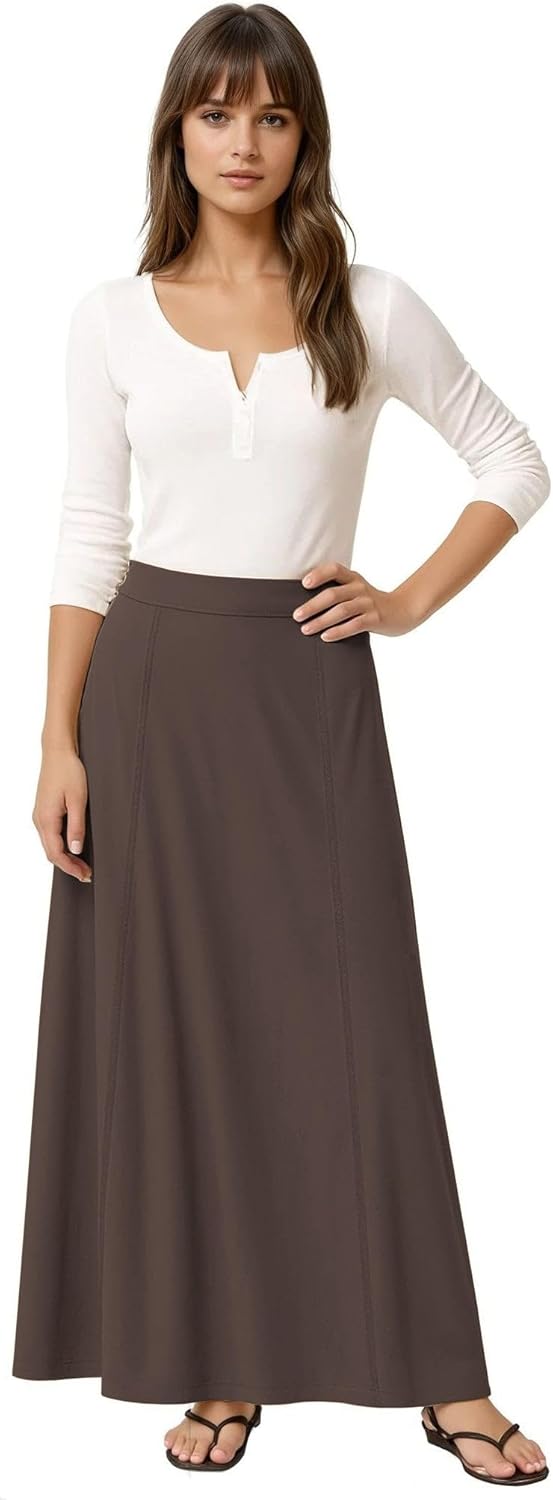 Baby'O Women's Stretch Cotton Knit Panel Maxi A-Line Skirt - Image 3