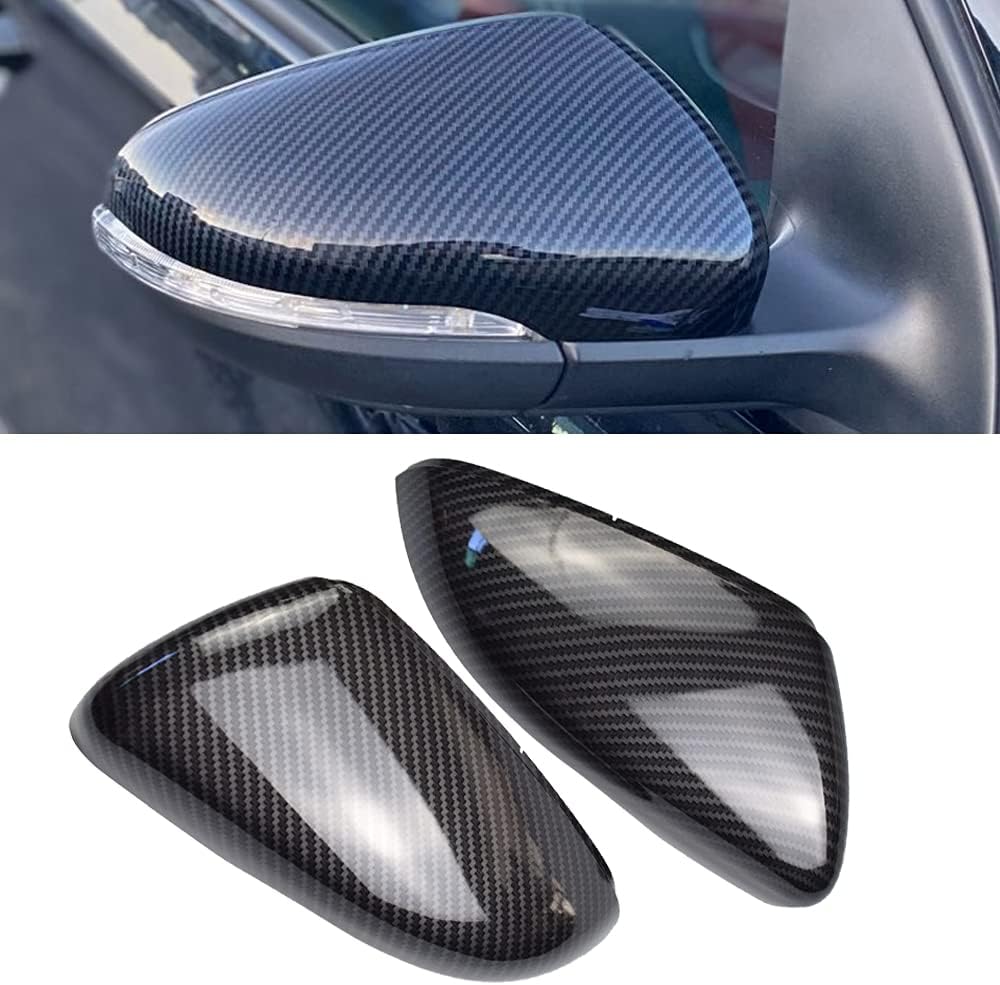 Hacreyatu Rearview Mirror Cover Left Right Side Mirror Covers Caps Compatible with VW Golf 6 GTI MK6 2009-2014 Door Wing Mirrors case tools Trim Holder(Carbon Fiber)