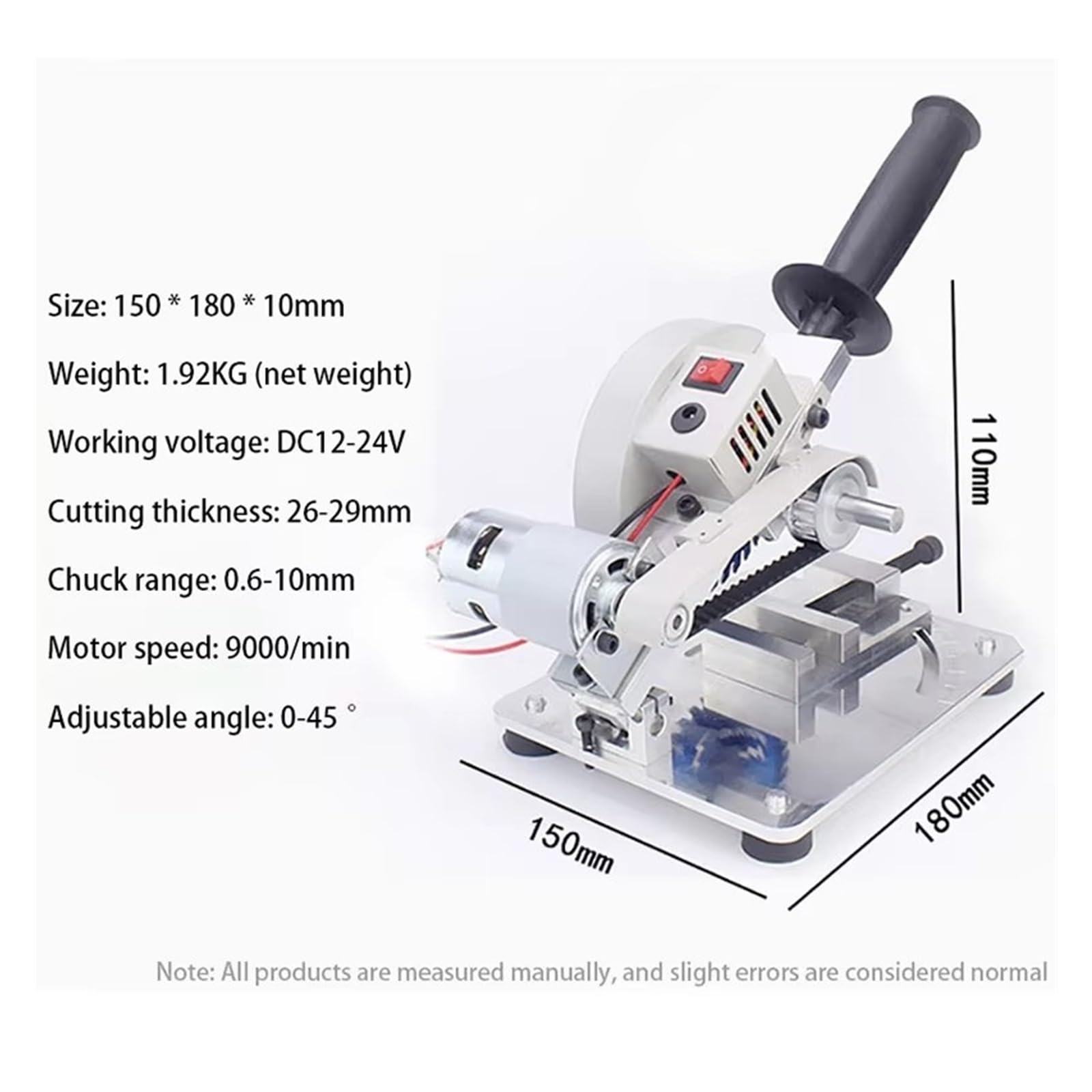 Minimáquina cortadora de alta potencia, Mini escritorio, 45 grados, carpintería doméstica, cortadora de aleación de aluminio acrílico de alta precisión(Without saw blade)