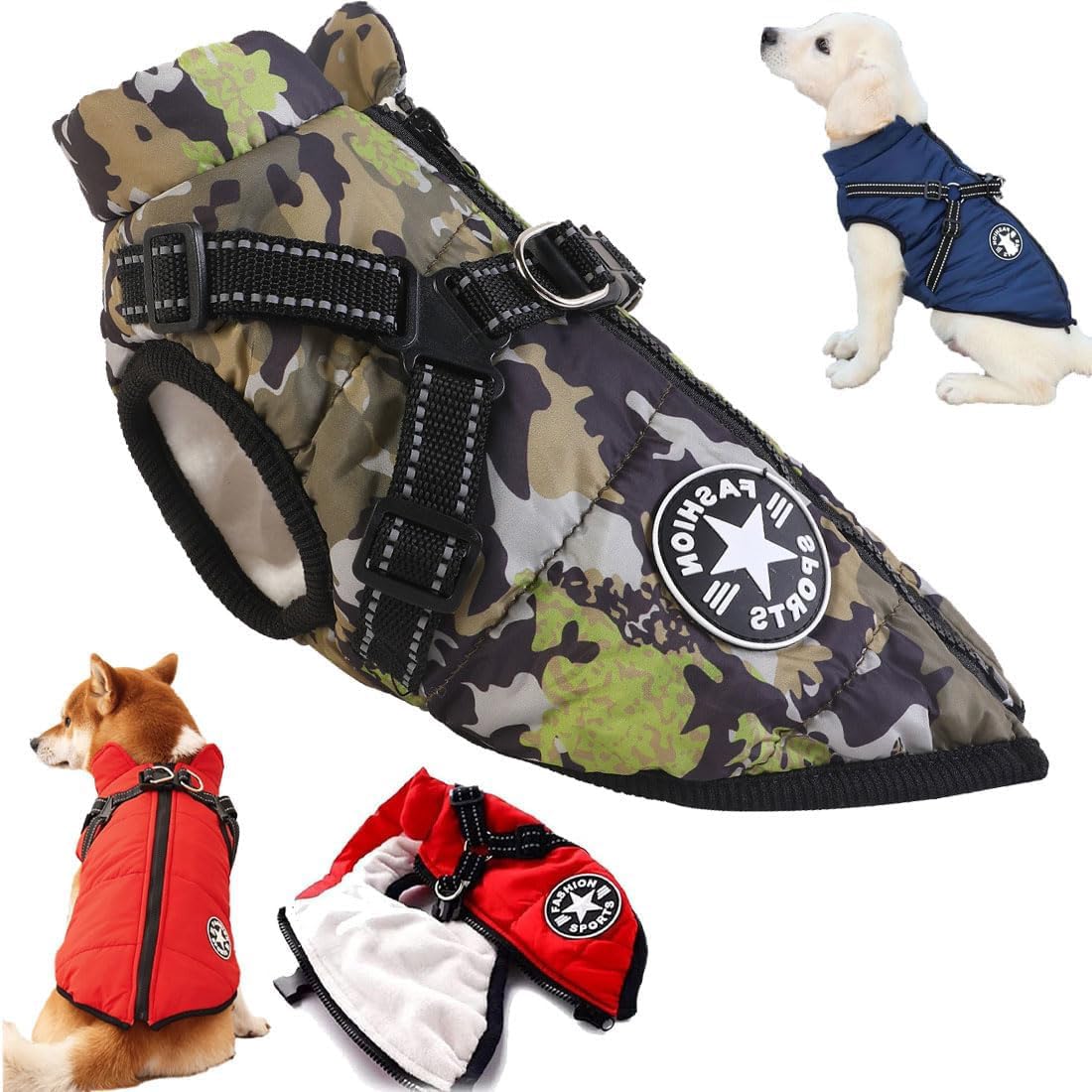 New Furry King Dog Winter Coat, Furryking Winter Jacket for Dogs, Waterproof Windproof Dog Snow Jacket with Harness and Zipper, for Small Medium Large Dogs(Size:2X-Large,Color:camouflage)