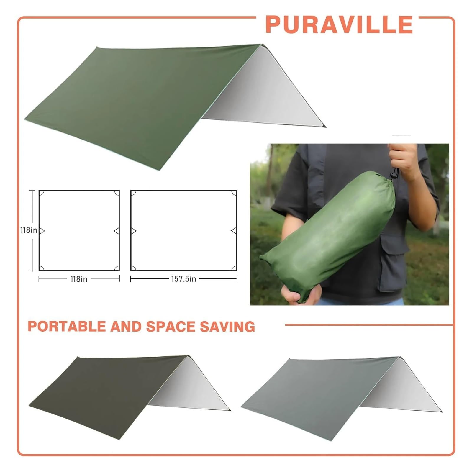 Bâche de camping imperméable pour tente touristique - Auvent de jardin, plage - Abri solaire d'extérieur ultra léger - Noir - 3 x 4 m