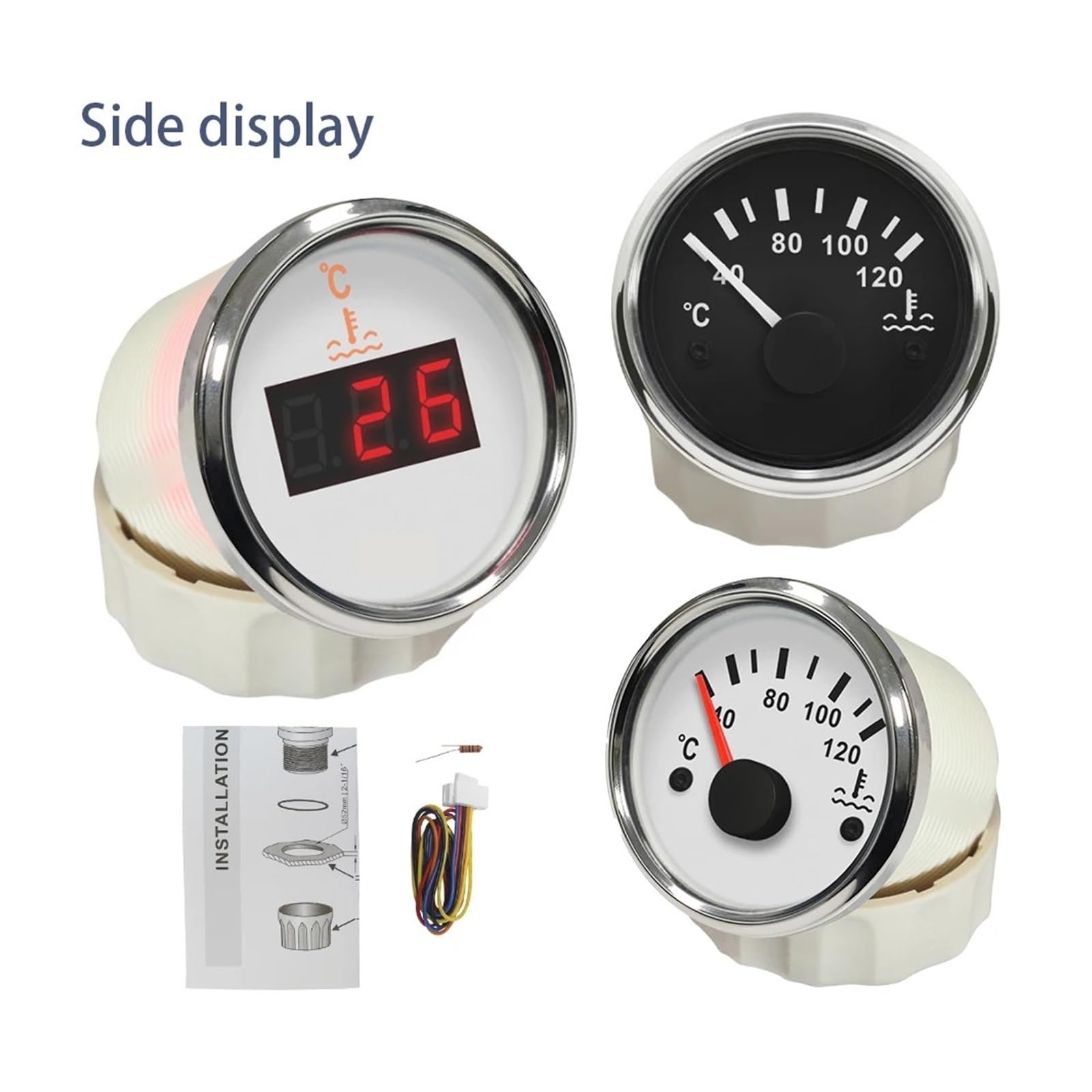 52mm wskaźnik temperatury wody wskaźnik miernika, 40-120 stopni/25-120 stopni 12V 24 wolty dla łodzi samochodowych jachty wodoodporne Wysoka widoczność(BS)