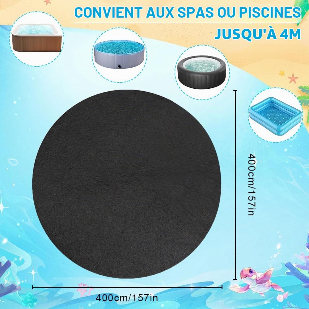 Tapis De Sol De Piscine, 4 m Tapis De Revêtement De Piscine Rond, Rond Dalle De Piscine, Antidérapant Pliable Absorbant l'eau, Tapis Piscine Hors Sol, Tapis de Bain à Remous