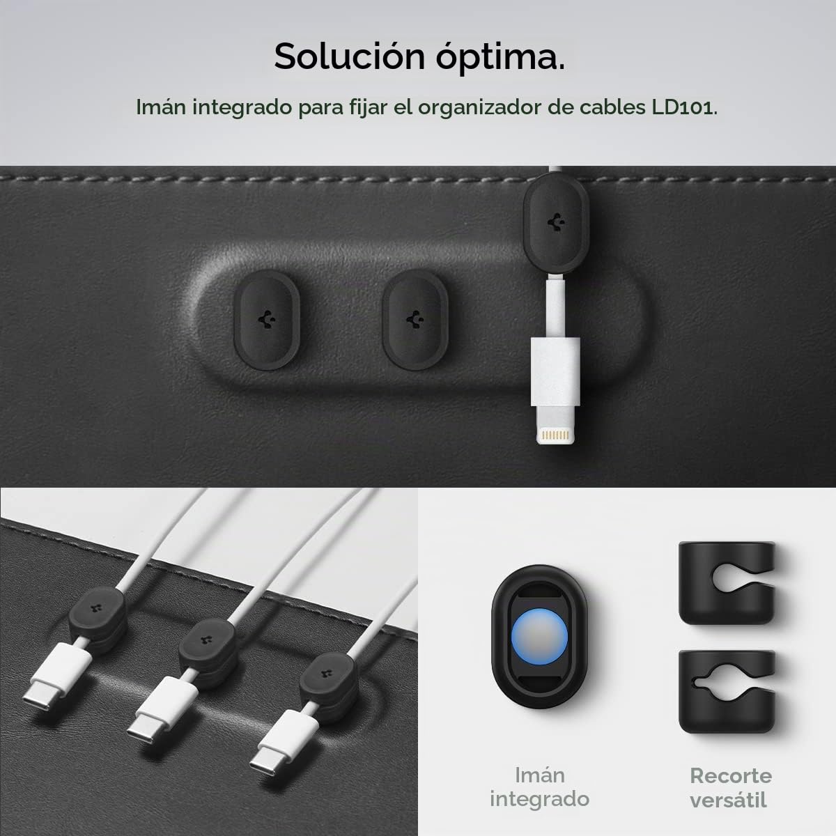 Spigen Alfombrilla de Escritorio Velo Vegan PU Cuero con Soporte Magnético para Cables y Base de Goma Antideslizante - Negro