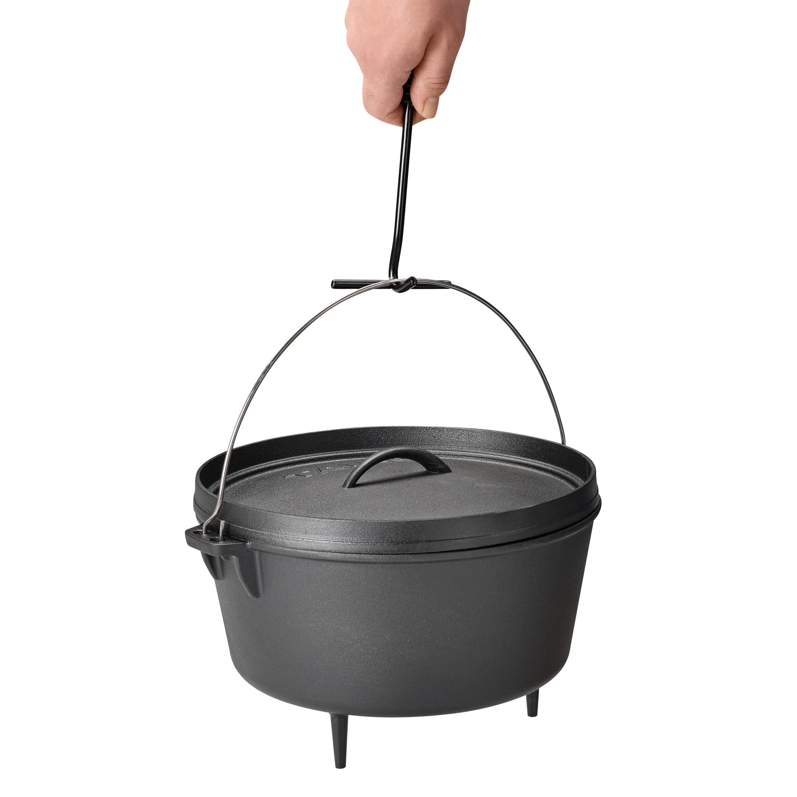 TAINO Dutch Oven 8L aus Gusseisen Ø 30cm Feuertopf Brotbackform Set Deckelheber Ständer Cast Iron Schmortopf mit Füßen Gusstopf ideales Grillzubehör Dopf