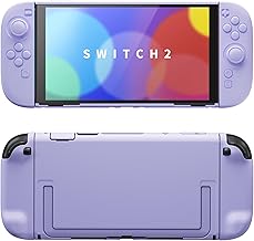 PlayVital Switch 2 Protective Case, Compatible with Switch 2 Back Kickstand, Hard Cover Case, Compatible with Dock While Wearing, Scratch Resistant, Shock Resistant, Includes Thumb Grips, Button Caps & Stickers [Light Purple]