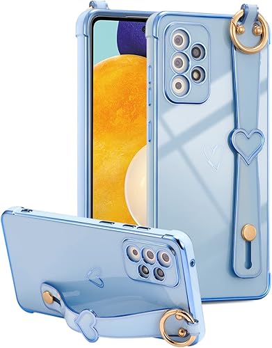 Miniatura 6 de ZTOFERA Funda para Samsung Galaxy A53 5G con correa para la muñeca, bonito borde chapado de lujo, patrón de corazones de amor para niñas y mujeres,
