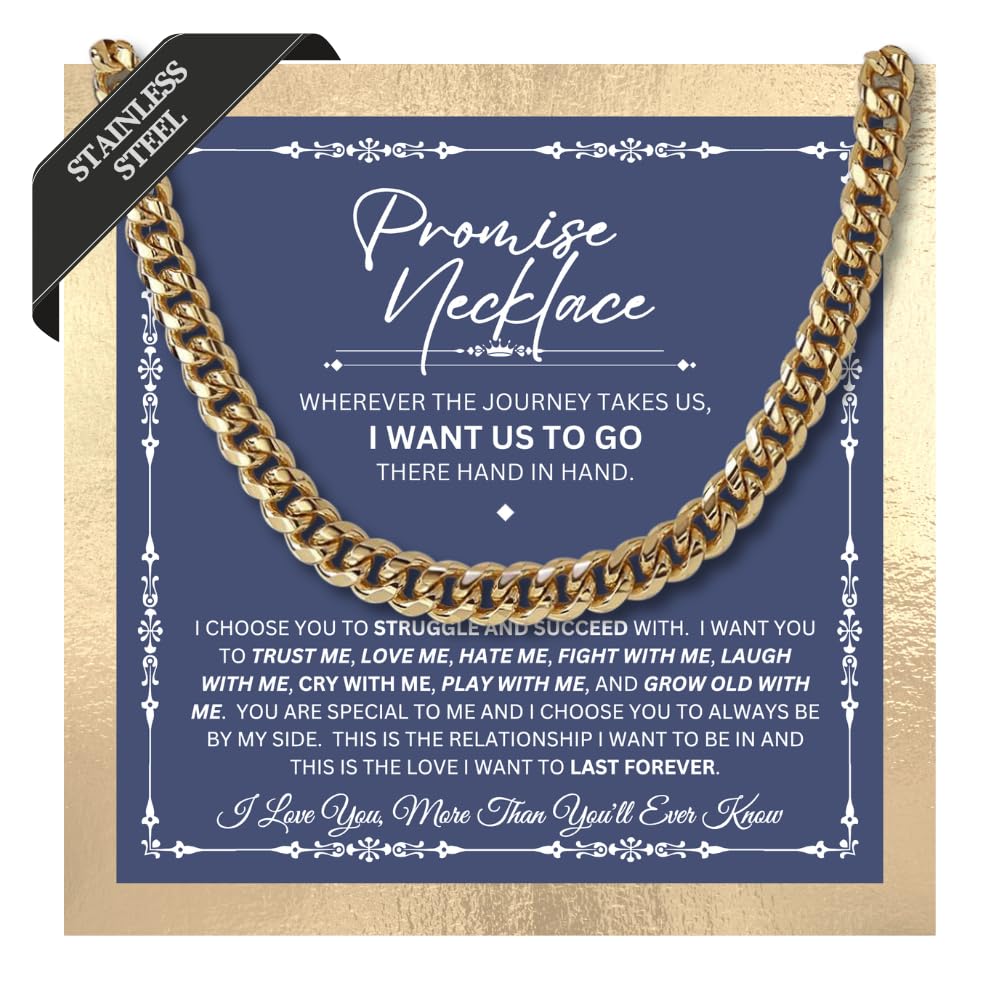 Promise Necklace For Him - Cuban Chain Necklace, 6mm Thick, To My Man Boyfriend, Husband, Fiance, BF Gift Ideas, Message Card + Gift Box Included