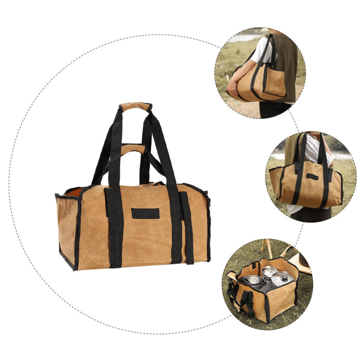 Cabilock Brennholzträger aus Canvas, Khaki, Große Kapazität, Tragbar