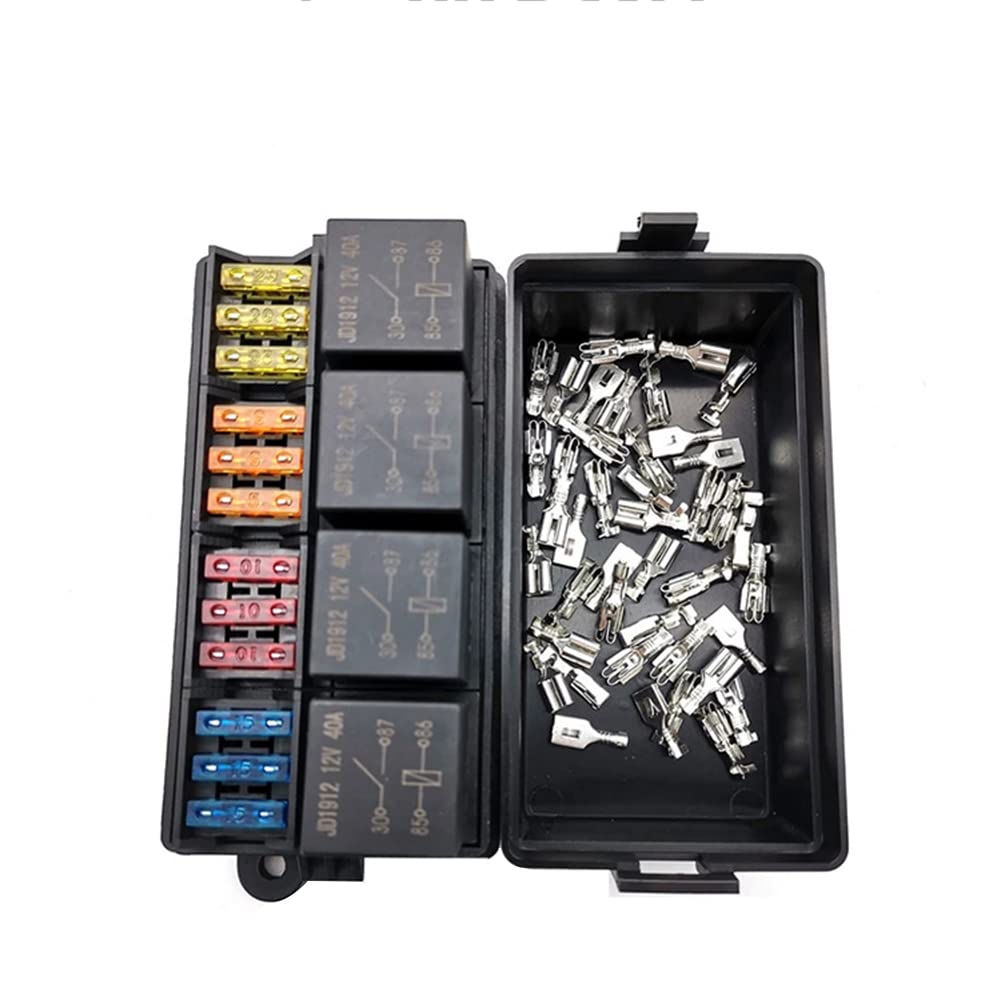 SICHERUNGSRELAISBOX MIT 10X 5-poligen 40A Relais & 15x Sicherungen für 12V Auto EUR 97,43