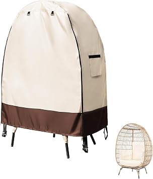 Outdoor Egg Chair Covers, Waterproof Heavy-Duty Oxford Fabric with Zipper & Windproof Straps, Fits 45"L Patio Chairs, Beige & Brown