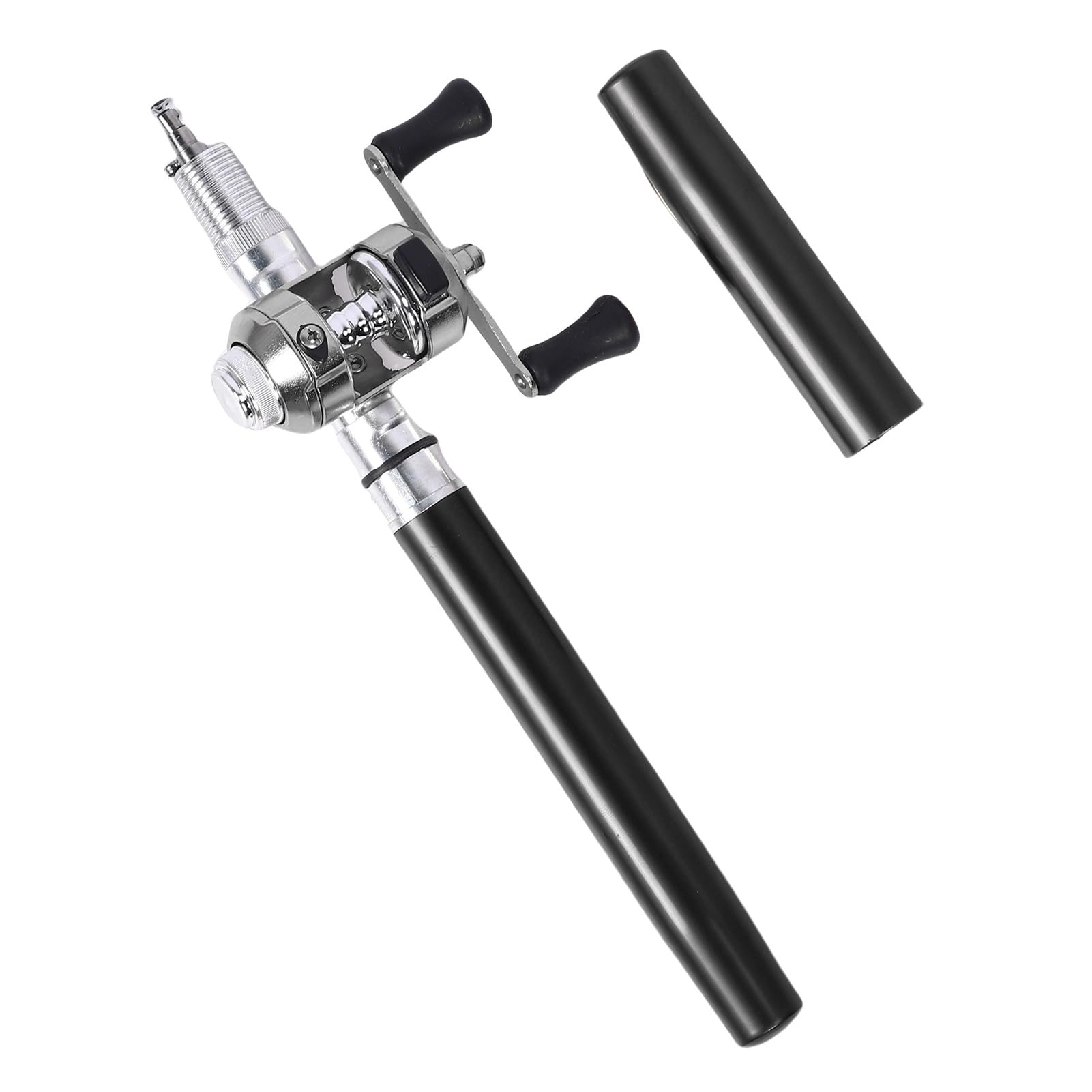 Przenośny Kieszonkowy Teleskopowy od 21 Cm do 95 Cm Mini Pen Fishing Combos i Kołki, Kieszeni na Rybak z Kołowrotkiem, do Połowy Lodowej River Lake i Tak Dalej (BLACK)