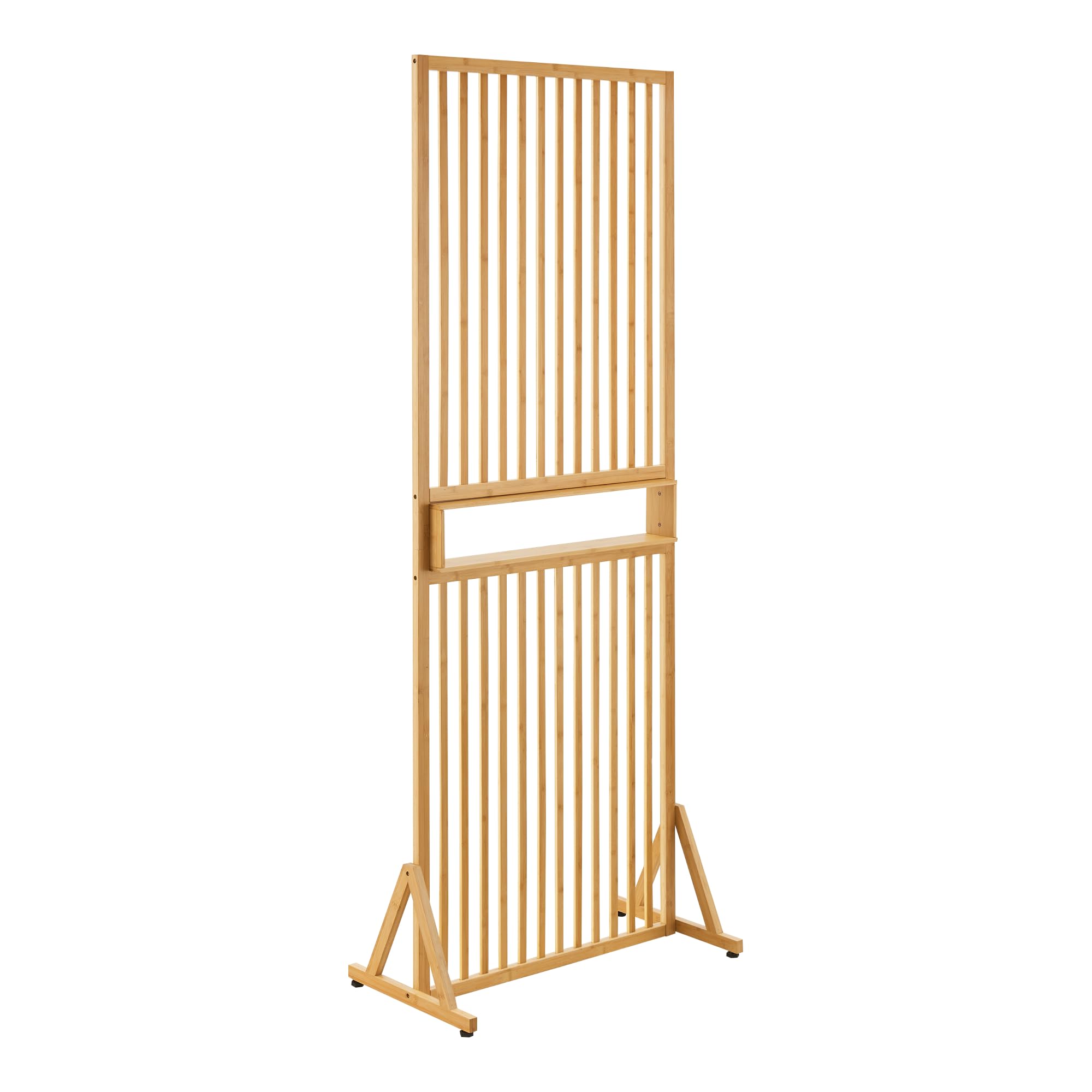 [en.casa] Pannello Divisorio per Spazi Interni Frangivista Decorativo in Bambù con Scomparto Portaoggetti Struttura a Griglia Schermo Divisore 197 x 75,5 cm