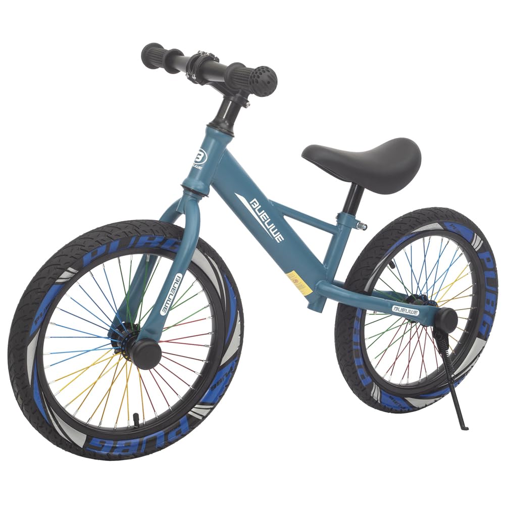 Bueuwe 16 Inch Kids Balance Bike for 4-8 Year Old Boys Girls, No Pedal Bike with Kickstand, Learning Training Bicycle Bike with Colourful Air wheels and Adjustable Seat,Blue
