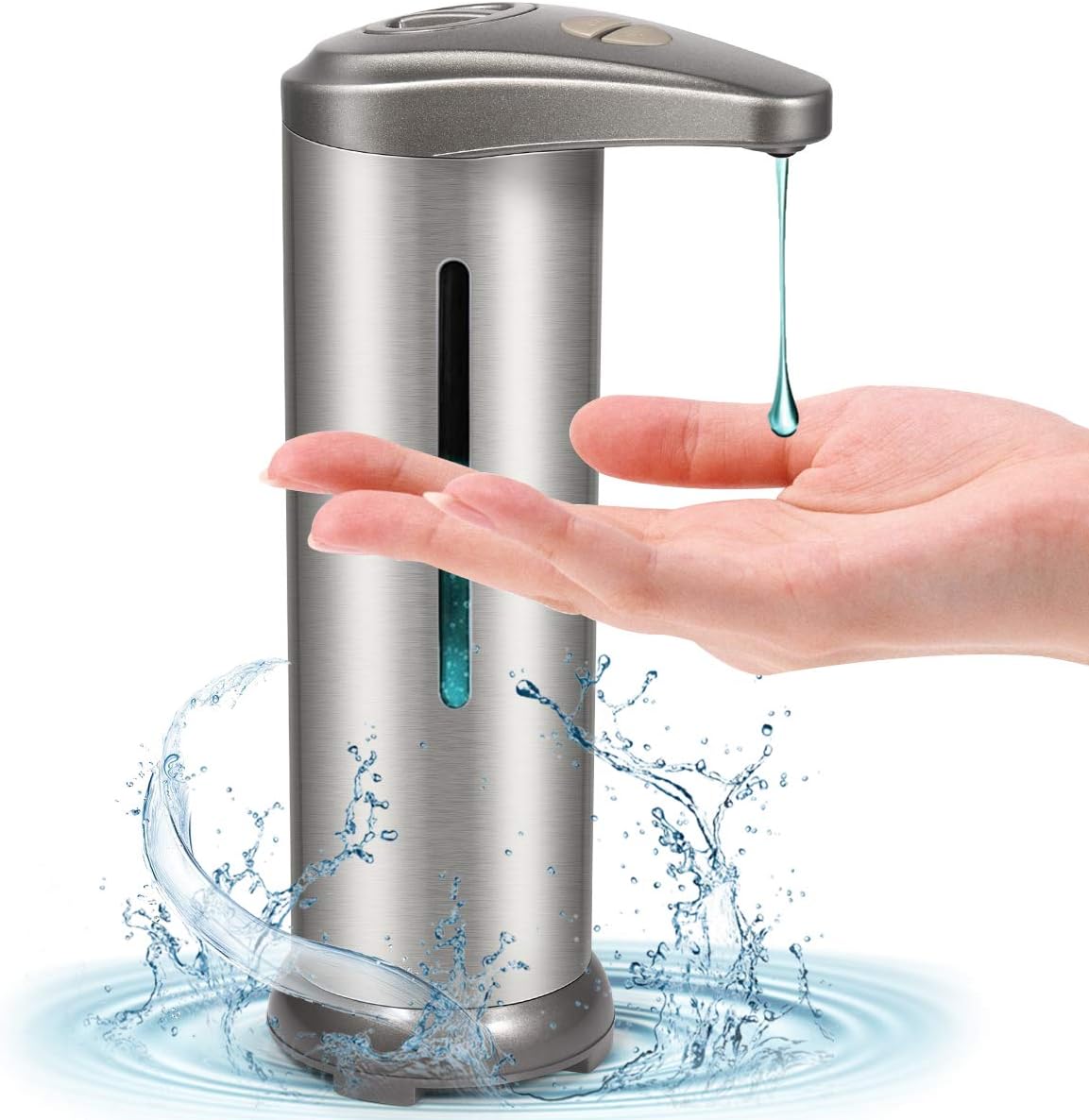 Automatic Soap Dispenser, Touchless Soap Dispenser with Waterproof Base, Infrared Motion Sensor Stainless Steel Dish Liquid Soap Dispenser Suitable for Bathroom Kitchen Restaurant
