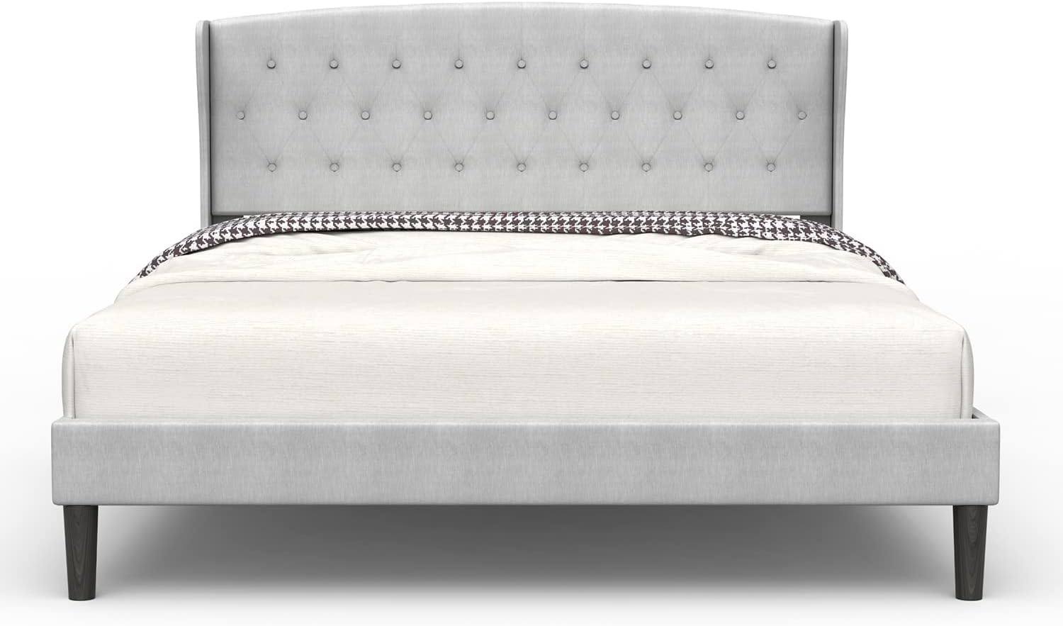 Bonsoir Queen Size Bed Frame Upholstered Traditional Low Profile Platform With Tufted Wing Back Headboard/No Box Spring Needed/No Skirt Needed/Linen Fabric Upholstery/Light Grey Queen (U.S. Standard)