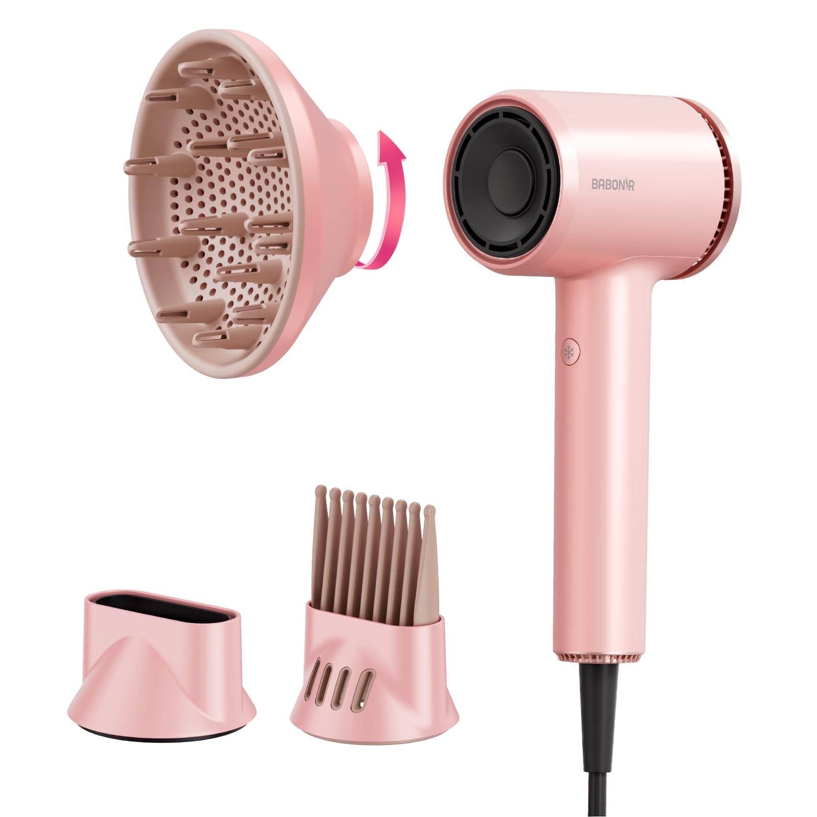High-Speed Hair Dryer 1875W Ionic Plasma Blow Dryer with Diffuser Comb Nozzle for Curly or Thick Hair Compact