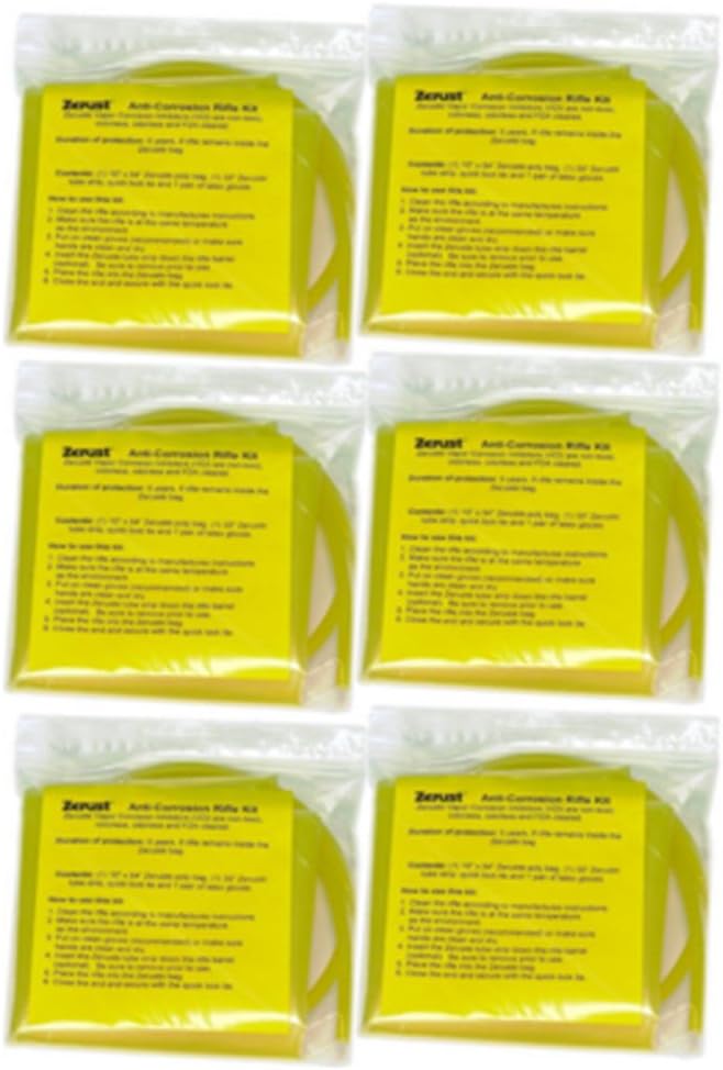 Six pack of Zerust VCI Rifle Kit, Bag, Barrel Tube (0.25" OD), and Gloves