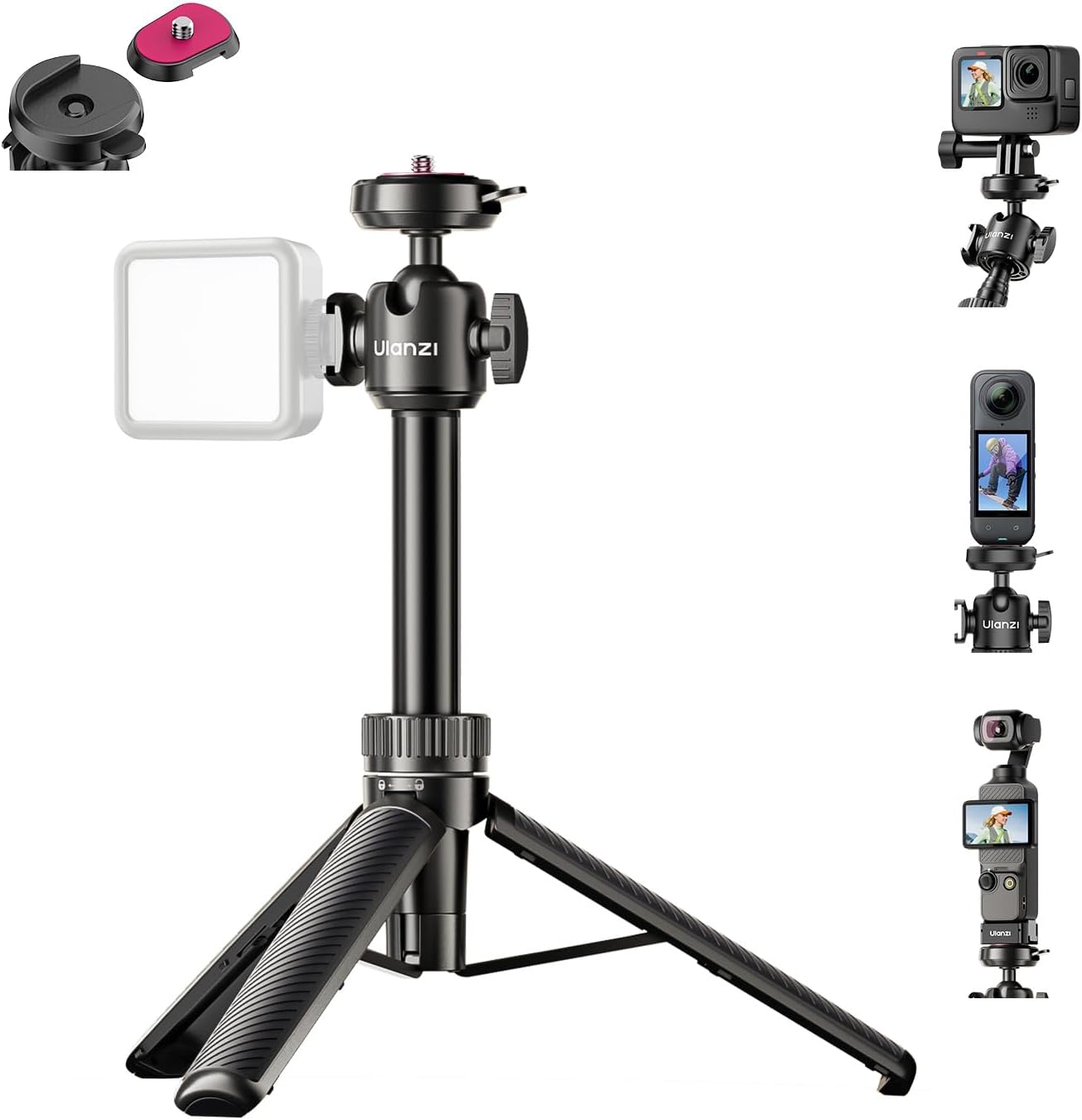 Ulanzi MT90 2-in-1 Selfie Stick Tripod with Quick Release, Adjustable Aluminum Stand, 360° Ball Head for GoPro and DJI Osmo