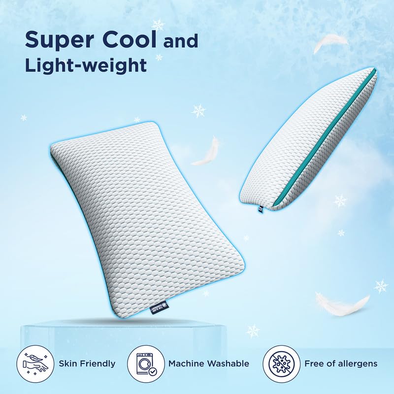 Image of The Sleep Company SnowTec Adjustable Plush Pillow | Cool Pillow for Hot Sleepers | Height & Firmness Adjustable Zipper | Microfiber Sleeping Pillow | Machine Washable Bed Pillow | White | Pack of 1