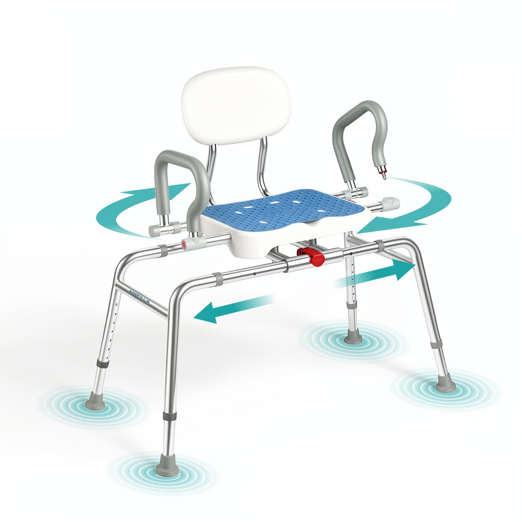 Sliding Shower Chair with Swivel Seat &amp; Silicone Mat, 450lbs Capacity