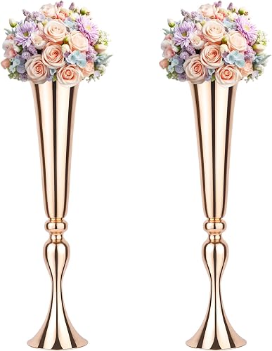 Rose Gold Trumpet Vases, 2 Sets 21.9'' Tall for Table Centerpieces